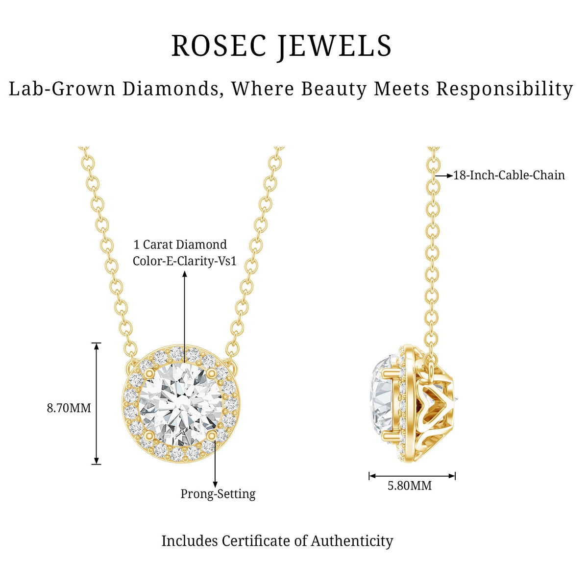 1 Carat Lab Grown Diamond Bridal Necklace with IGI Certificate - Luzilly Bridal & Apparel