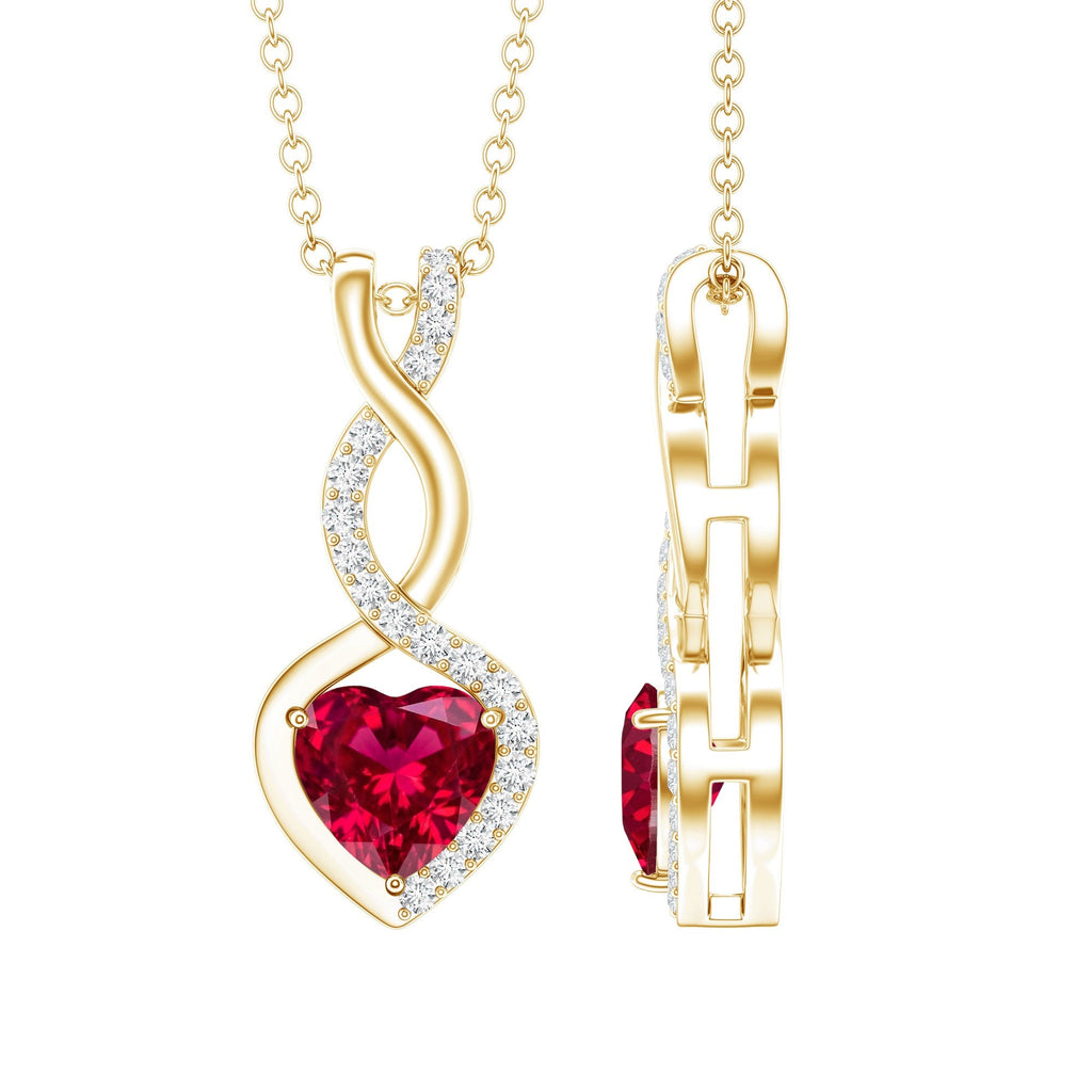 1 Carat Lab Grown Ruby Heart and Infinity Necklace with Silver Chain - Luzilly Bridal & Apparel