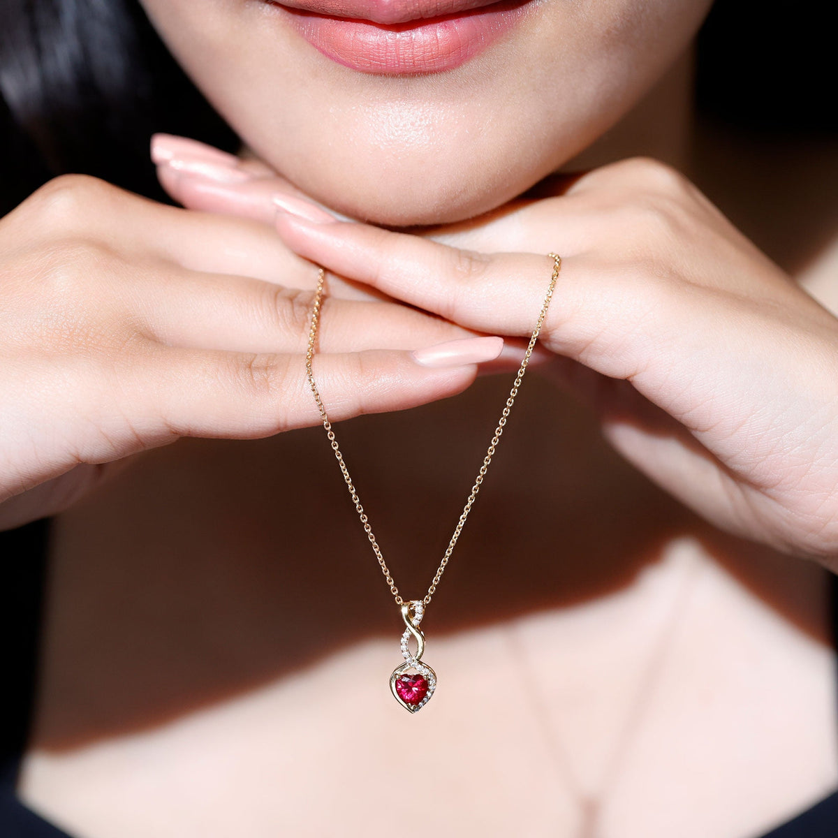 1 Carat Lab Grown Ruby Heart and Infinity Necklace with Silver Chain - Luzilly Bridal & Apparel
