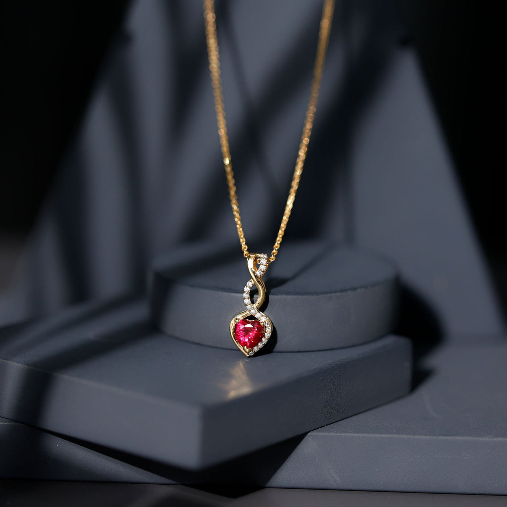 1 Carat Lab Grown Ruby Heart and Infinity Necklace with Silver Chain - Luzilly Bridal & Apparel