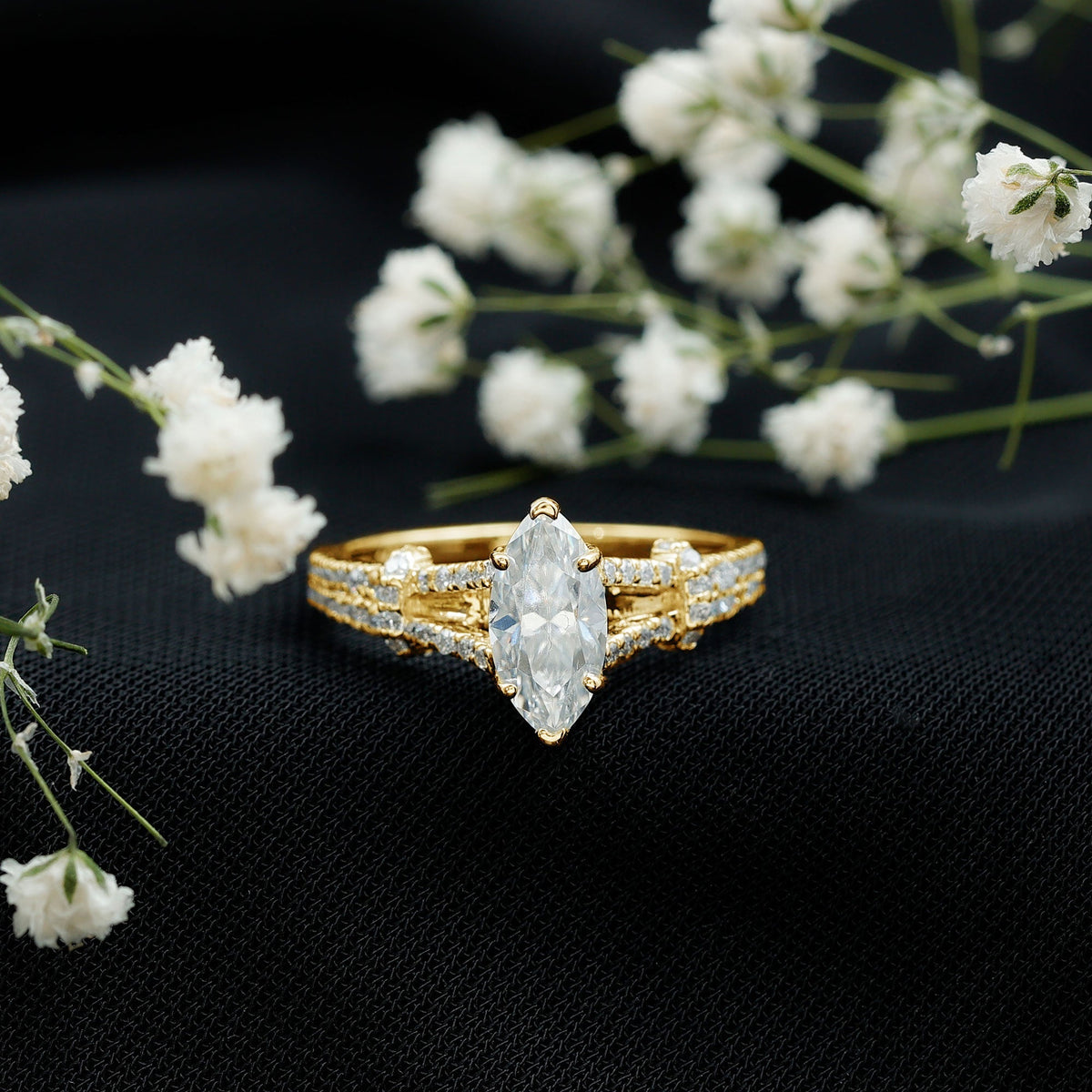1 Carat Marquise Cut Lab Grown Diamond Split Shank Engagement Ring with IGI Certificate - Luzilly Bridal & Apparel
