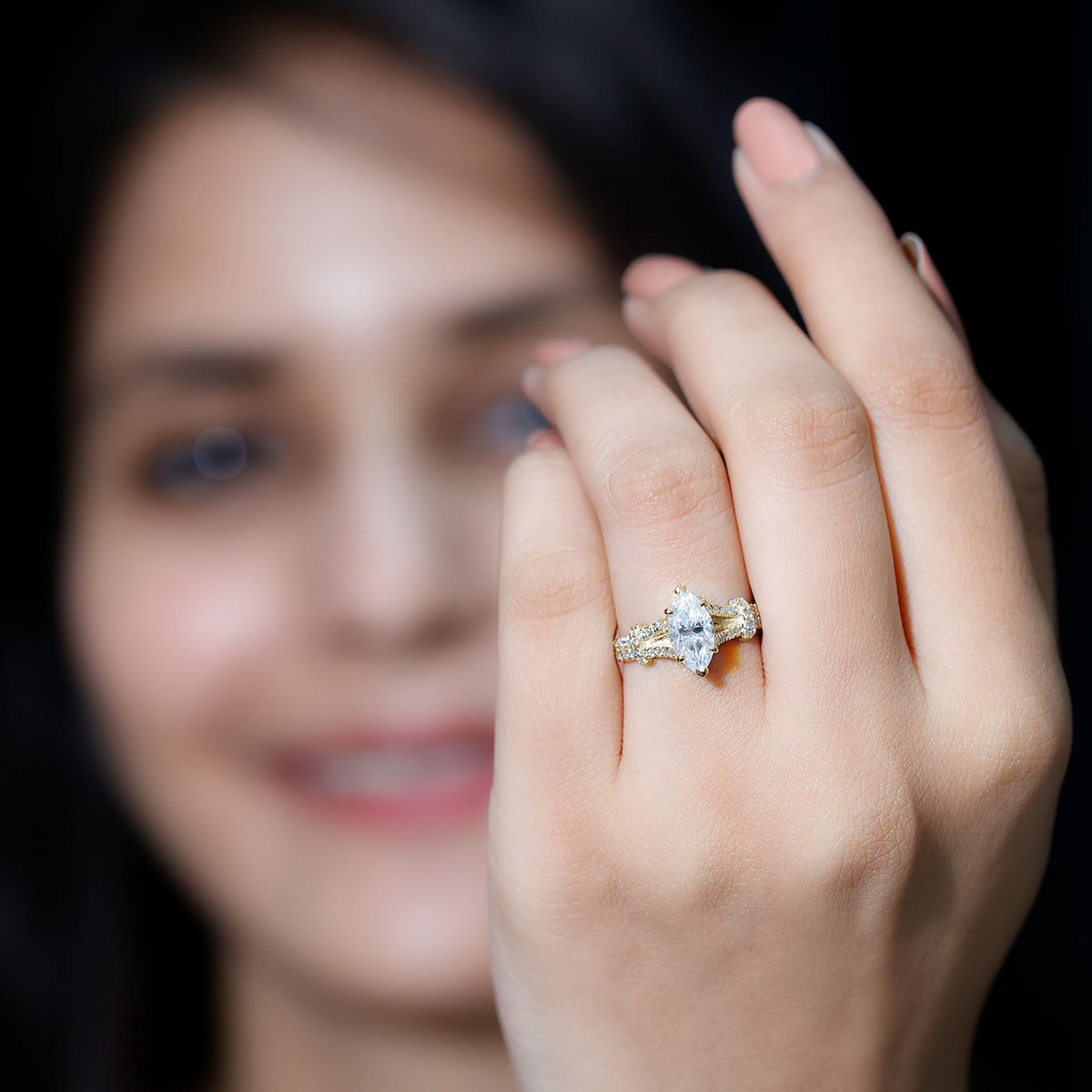 1 Carat Marquise Cut Lab Grown Diamond Split Shank Engagement Ring with IGI Certificate - Luzilly Bridal & Apparel