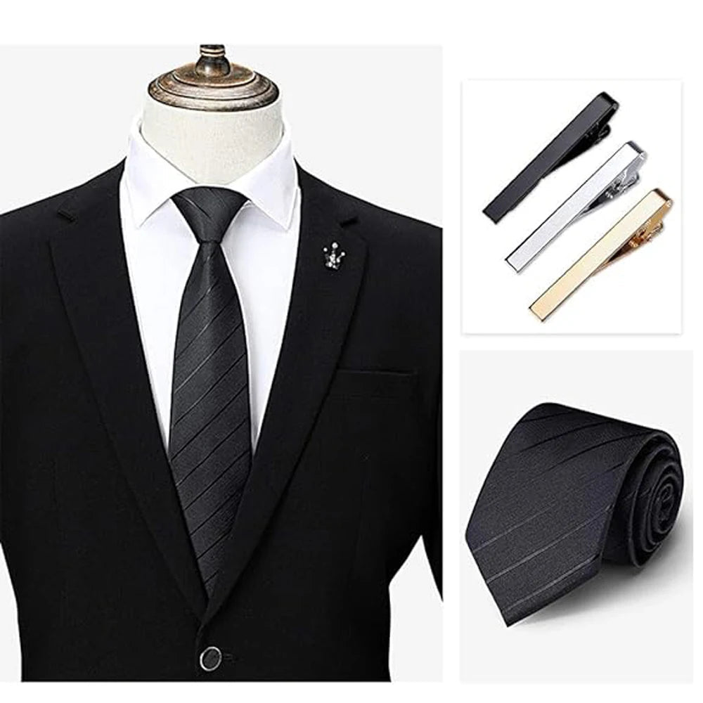 1 or 3 Pack Tie Clips for Men Long Styles Tie Bar Clip Set Square Edges Tie Tack Pins Necktie Bar Necktie Wedding Business Clips - Luzilly Bridal & Apparel