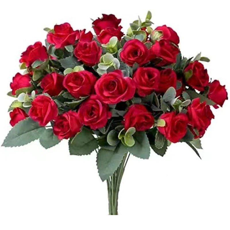 10-Head Silk Rose and Eucalyptus Bouquet for Weddings and Décor - Luzilly Bridal & Apparel