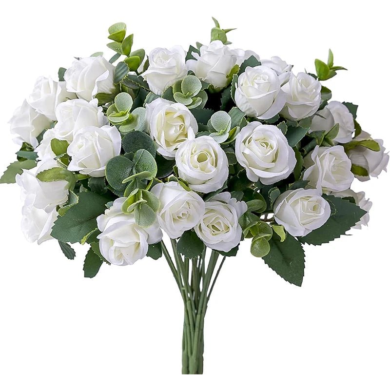 10-Head Silk Rose and Eucalyptus Bouquet for Weddings and Décor - Luzilly Bridal & Apparel