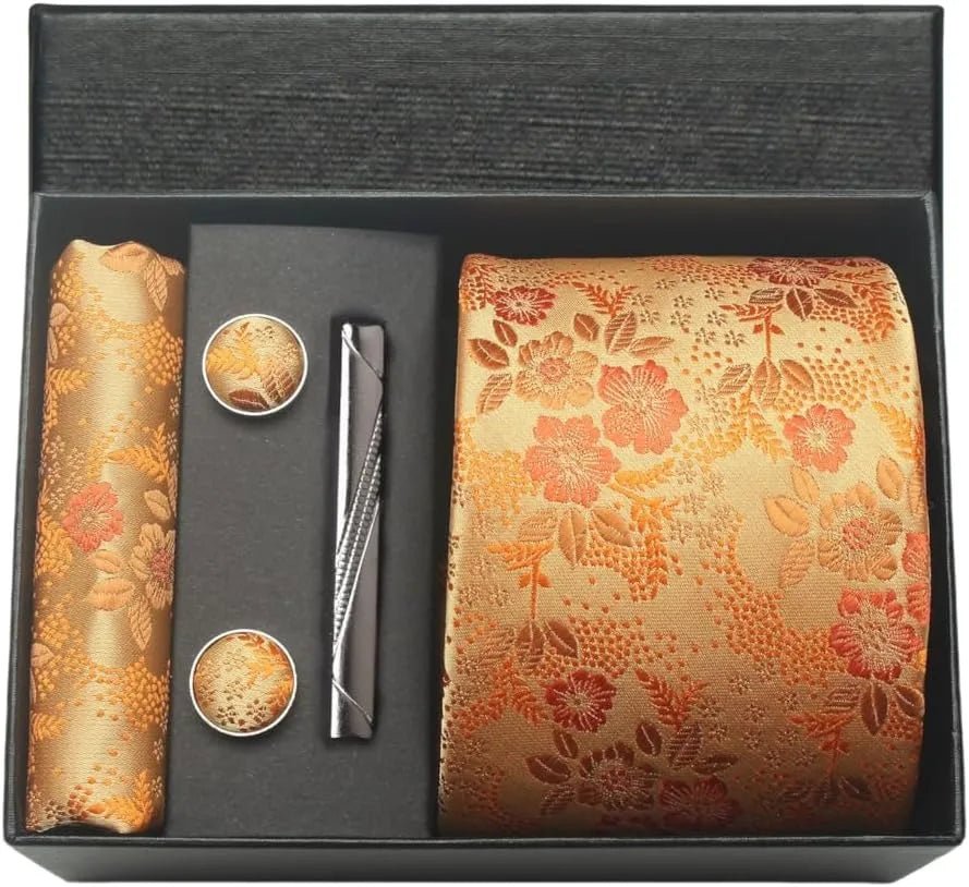 100% Silk Necktie Paisley Floral Mens Tie Top Quality Business Tie Pocket Square Tie Clip Cufflinks Set Classic For Men Gift Box - Luzilly Bridal & Apparel