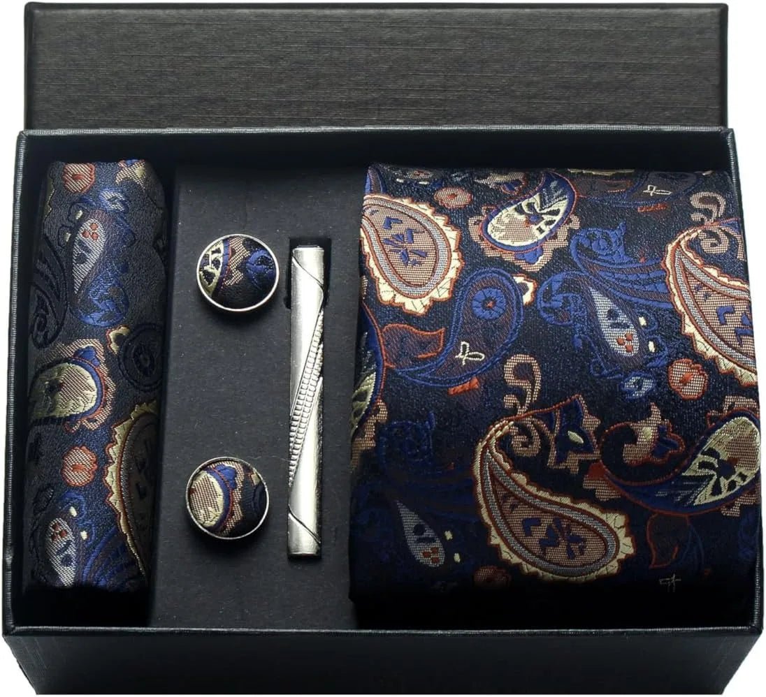 100% Silk Necktie Paisley Floral Mens Tie Top Quality Business Tie Pocket Square Tie Clip Cufflinks Set Classic For Men Gift Box - Luzilly Bridal & Apparel