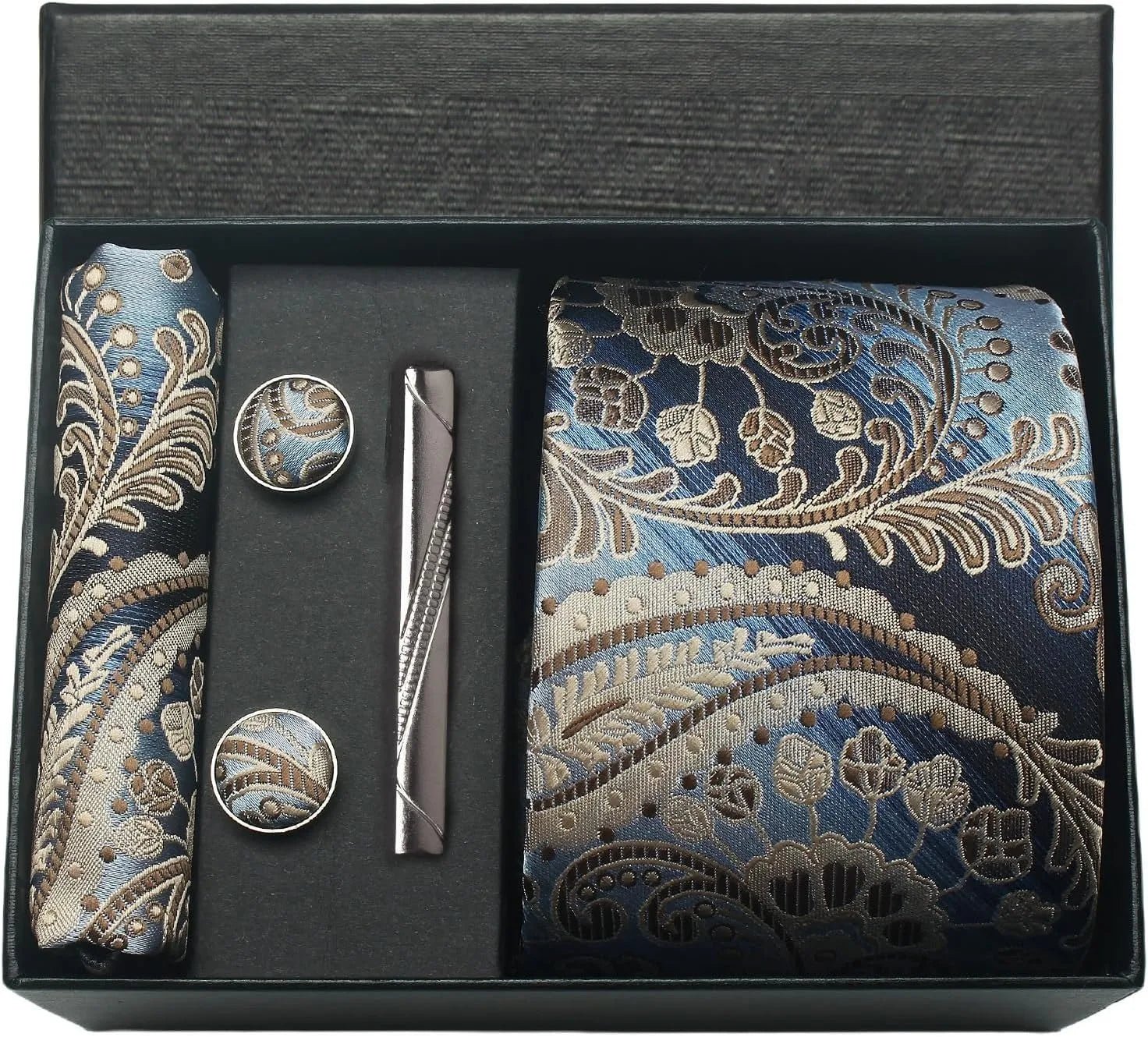 100% Silk Necktie Paisley Floral Mens Tie Top Quality Business Tie Pocket Square Tie Clip Cufflinks Set Classic For Men Gift Box - Luzilly Bridal & Apparel