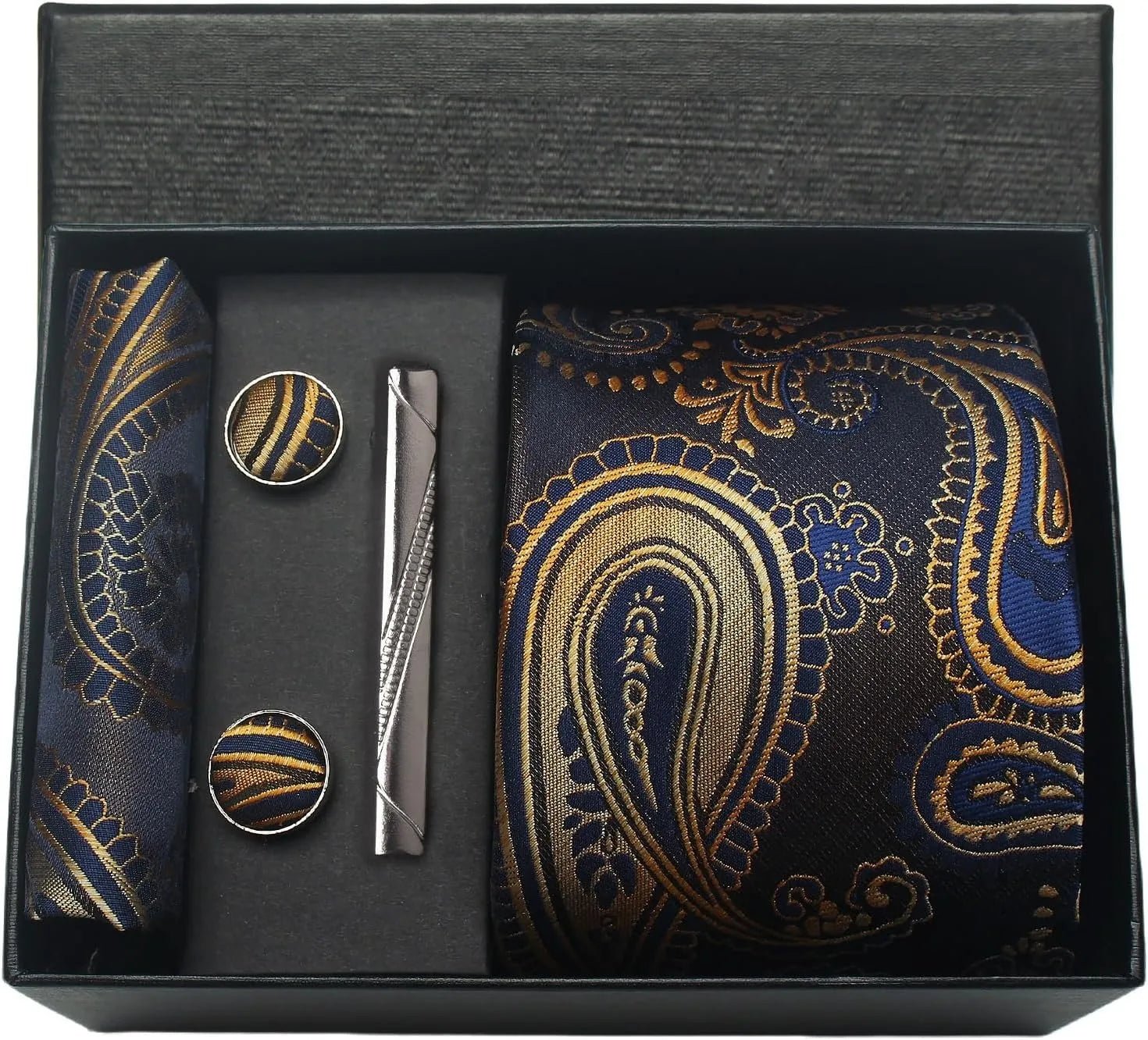 100% Silk Necktie Paisley Floral Mens Tie Top Quality Business Tie Pocket Square Tie Clip Cufflinks Set Classic For Men Gift Box - Luzilly Bridal & Apparel