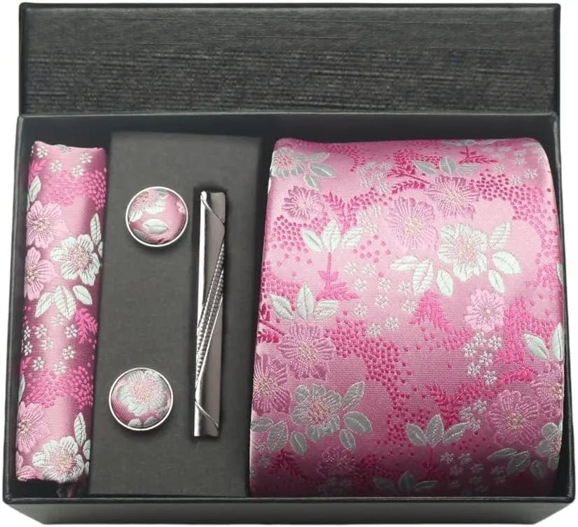 100% Silk Necktie Paisley Floral Mens Tie Top Quality Business Tie Pocket Square Tie Clip Cufflinks Set Classic For Men Gift Box - Luzilly Bridal & Apparel