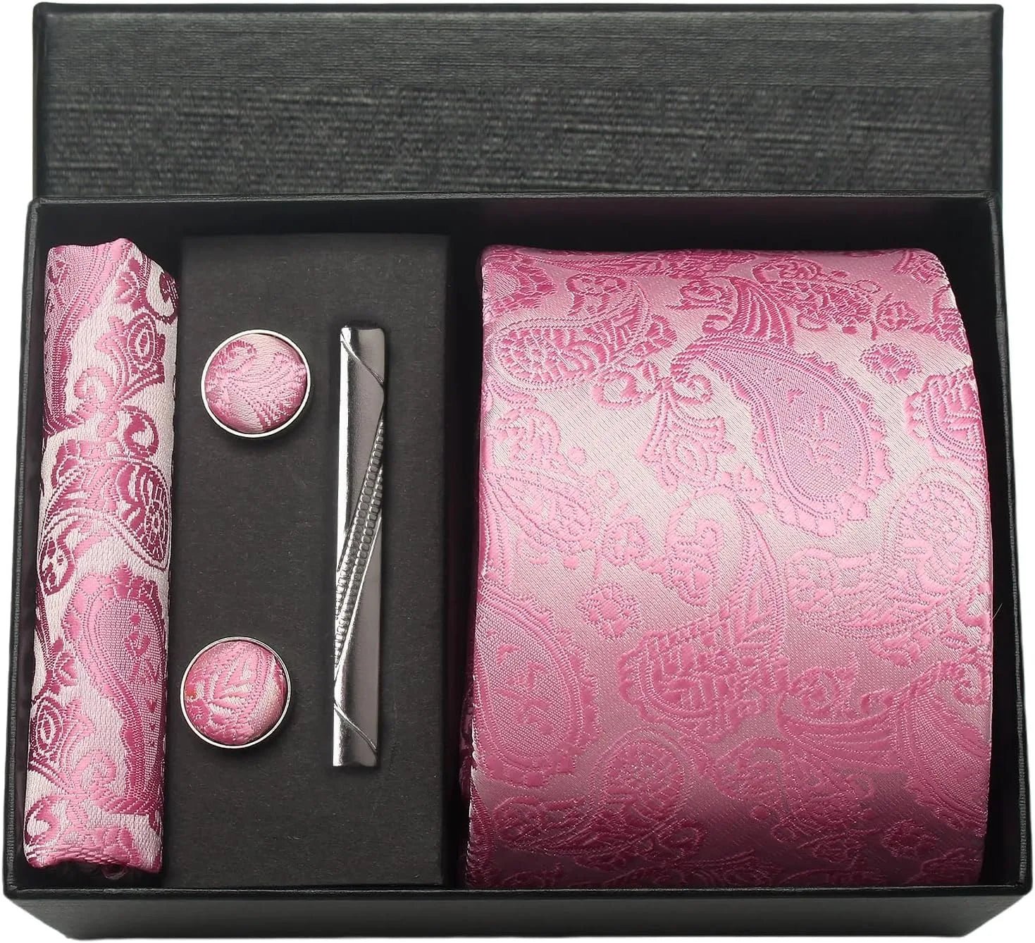 100% Silk Necktie Paisley Floral Mens Tie Top Quality Business Tie Pocket Square Tie Clip Cufflinks Set Classic For Men Gift Box - Luzilly Bridal & Apparel