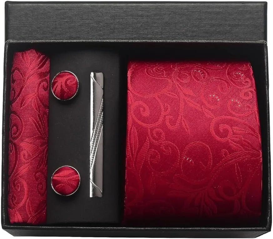 100% Silk Necktie Paisley Floral Mens Tie Top Quality Business Tie Pocket Square Tie Clip Cufflinks Set Classic For Men Gift Box - Luzilly Bridal & Apparel