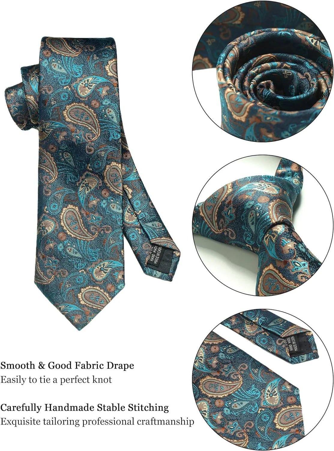 100% Silk Necktie Paisley Floral Mens Tie Top Quality Business Tie Pocket Square Tie Clip Cufflinks Set Classic For Men Gift Box - Luzilly Bridal & Apparel