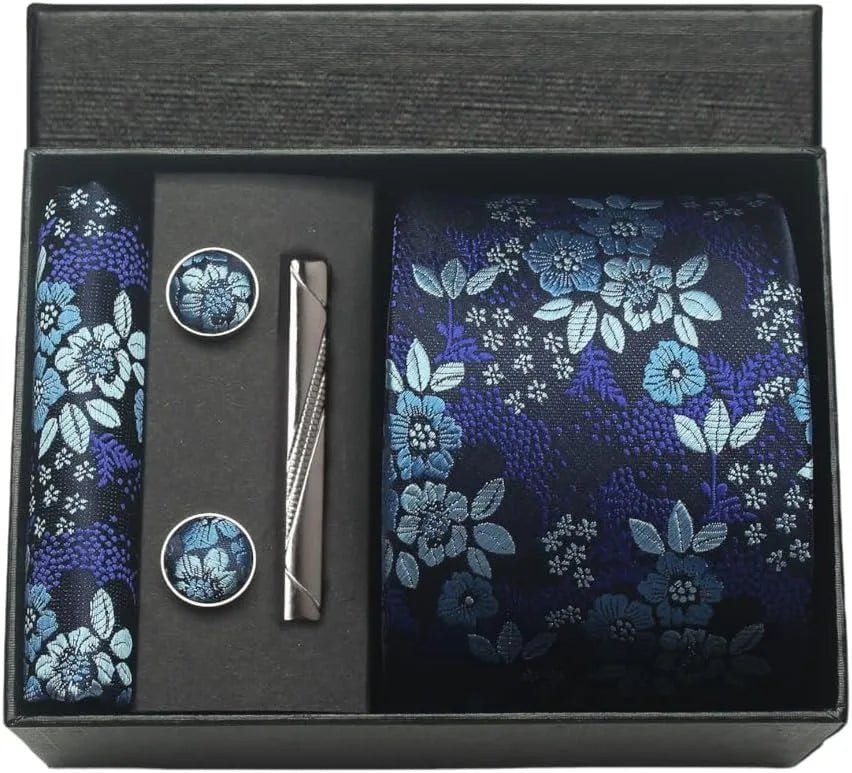 100% Silk Necktie Paisley Floral Mens Tie Top Quality Business Tie Pocket Square Tie Clip Cufflinks Set Classic For Men Gift Box - Luzilly Bridal & Apparel