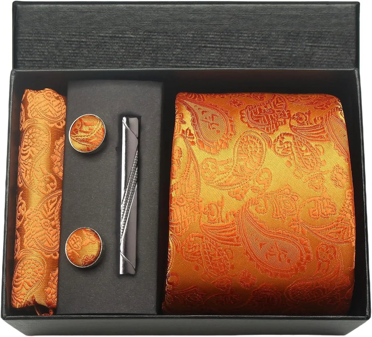 100% Silk Necktie Paisley Floral Mens Tie Top Quality Business Tie Pocket Square Tie Clip Cufflinks Set Classic For Men Gift Box - Luzilly Bridal & Apparel