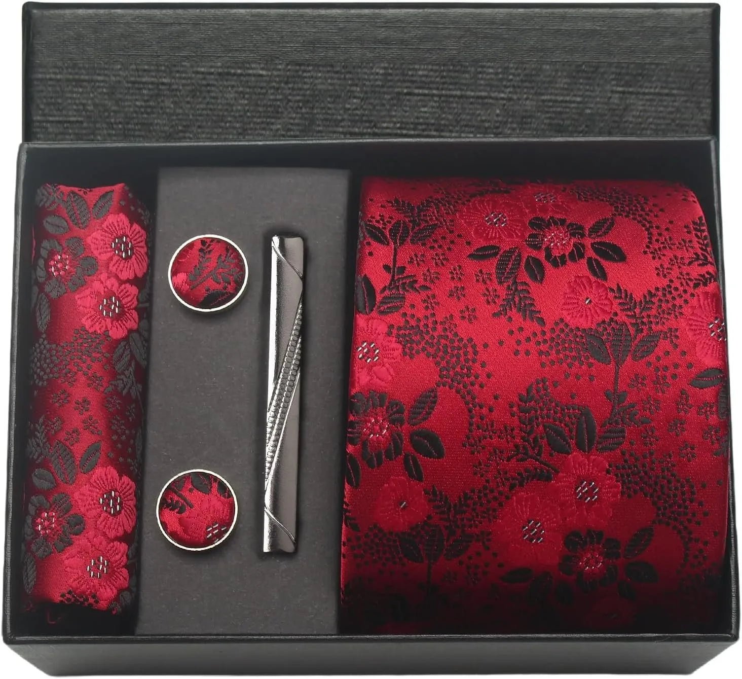 100% Silk Necktie Paisley Floral Mens Tie Top Quality Business Tie Pocket Square Tie Clip Cufflinks Set Classic For Men Gift Box - Luzilly Bridal & Apparel