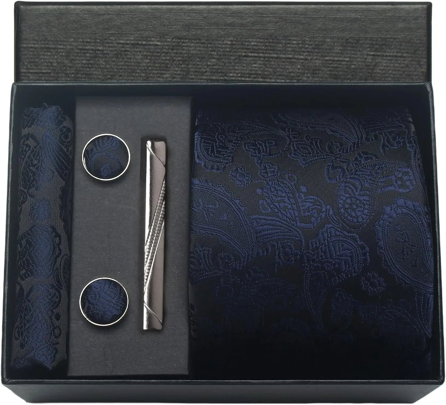 100% Silk Necktie Paisley Floral Mens Tie Top Quality Business Tie Pocket Square Tie Clip Cufflinks Set Classic For Men Gift Box - Luzilly Bridal & Apparel