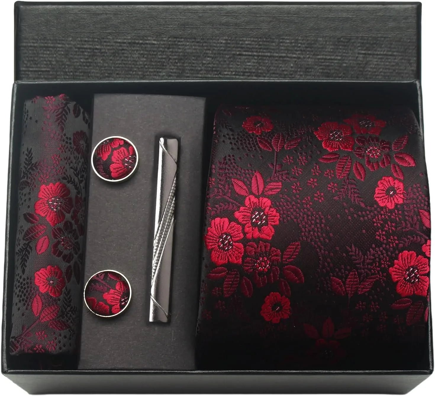 100% Silk Necktie Paisley Floral Mens Tie Top Quality Business Tie Pocket Square Tie Clip Cufflinks Set Classic For Men Gift Box - Luzilly Bridal & Apparel