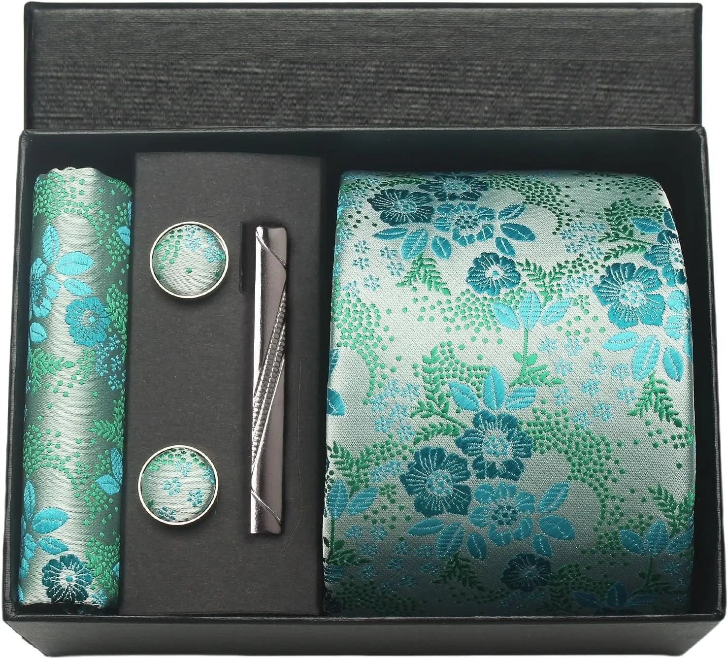 100% Silk Necktie Paisley Floral Mens Tie Top Quality Business Tie Pocket Square Tie Clip Cufflinks Set Classic For Men Gift Box - Luzilly Bridal & Apparel