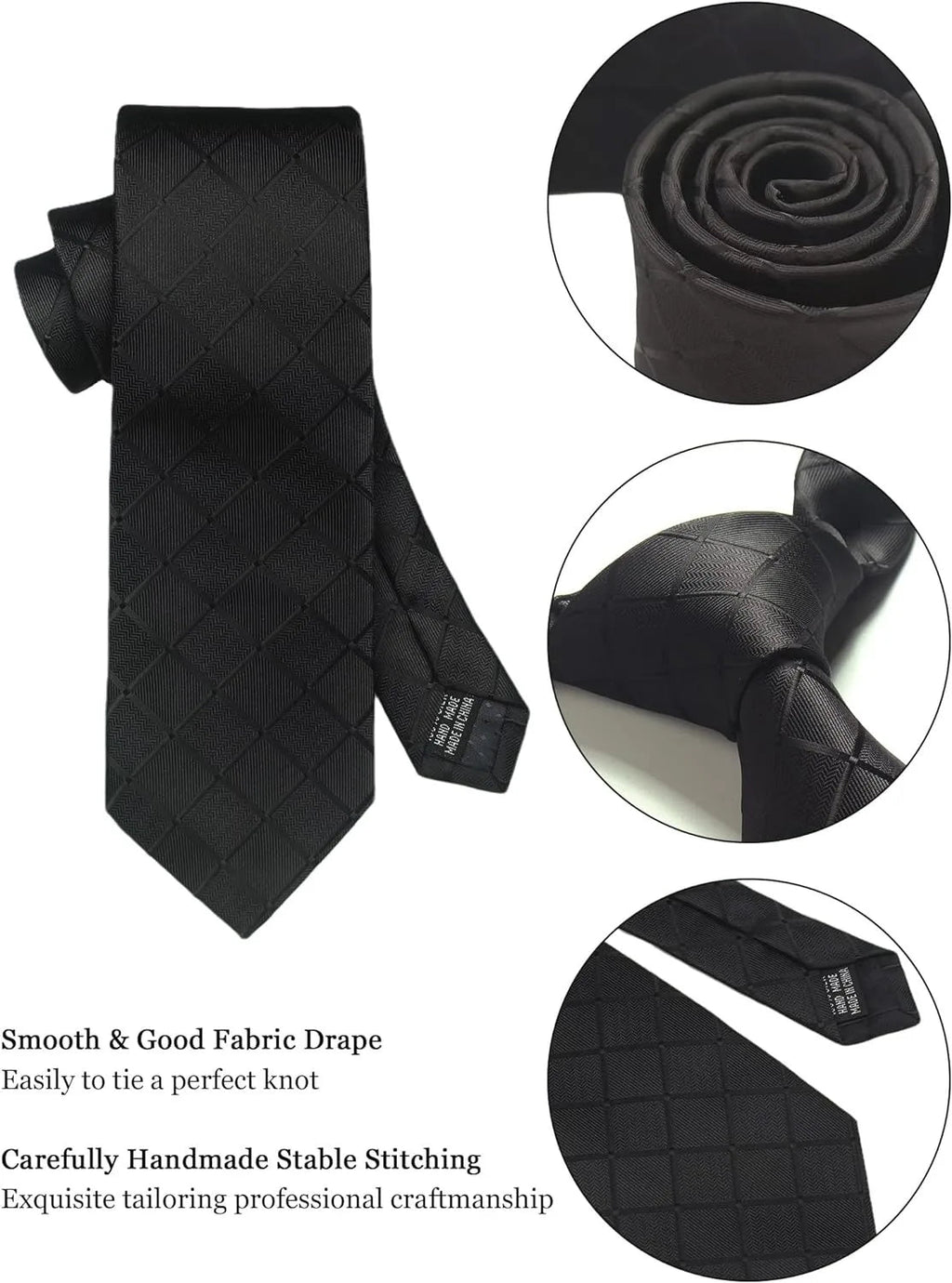 100% Silk Ties for Men Plaid & Checks Tie Clip Handkerchief Woven Classic Men's Necktie Pocket Square Set Formal Wedding Ties - Luzilly Bridal & Apparel