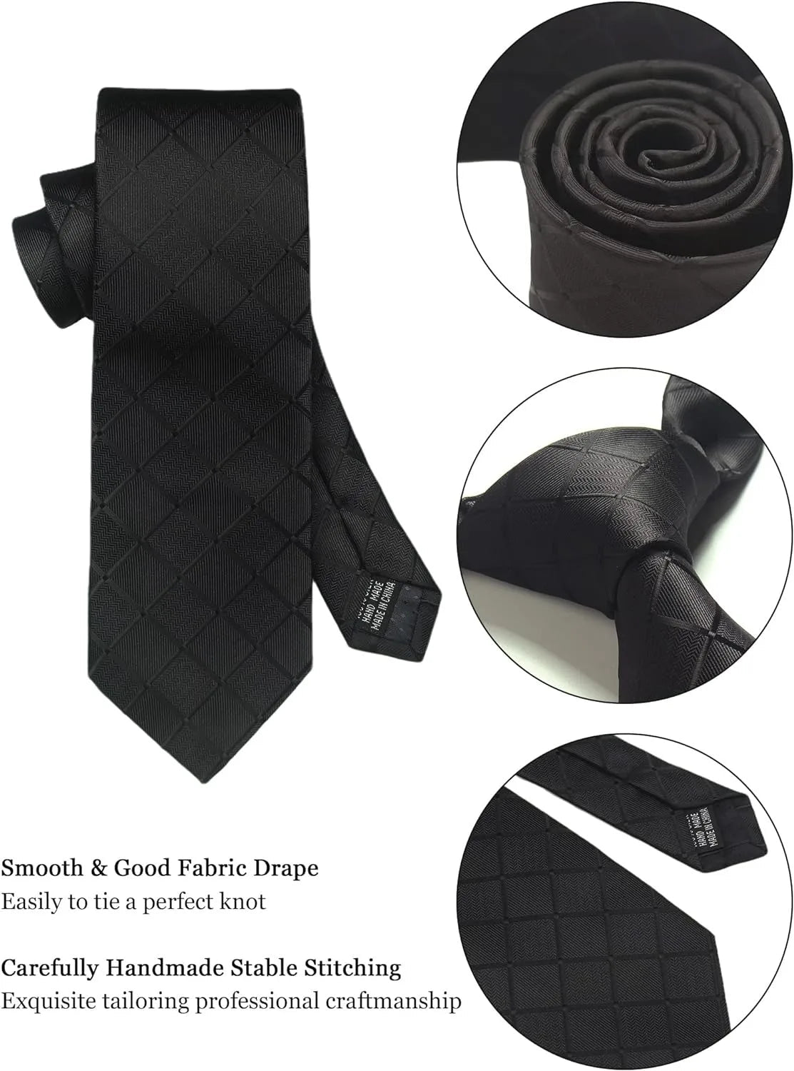 100% Silk Ties for Men Plaid & Checks Tie Clip Handkerchief Woven Classic Men's Necktie Pocket Square Set Formal Wedding Ties - Luzilly Bridal & Apparel
