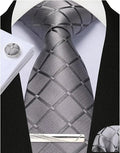 100% Silk Ties for Men Plaid & Checks Tie Clip Handkerchief Woven Classic Men's Necktie Pocket Square Set Formal Wedding Ties - Luzilly Bridal & Apparel