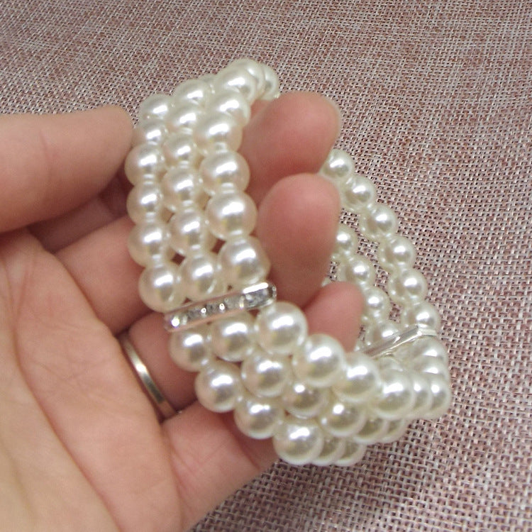 Stylish Fashion Rhinestone Pearl Elegant Stretch Bracelet
