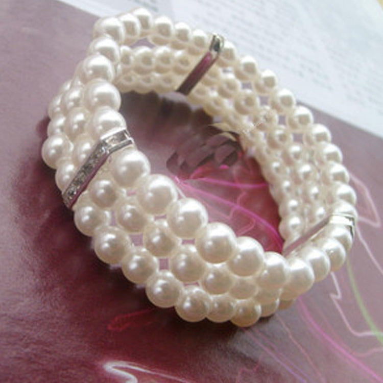 Stylish Fashion Rhinestone Pearl Elegant Stretch Bracelet