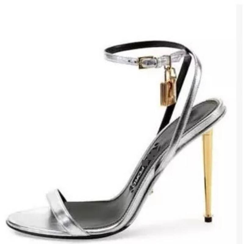 10CM Summer Women's Sandals Mirror Slingback Sexy Slotted Buckle Lock Stiletto Heels Shoes For Wedding Party Banquet - Luzilly Bridal & Apparel