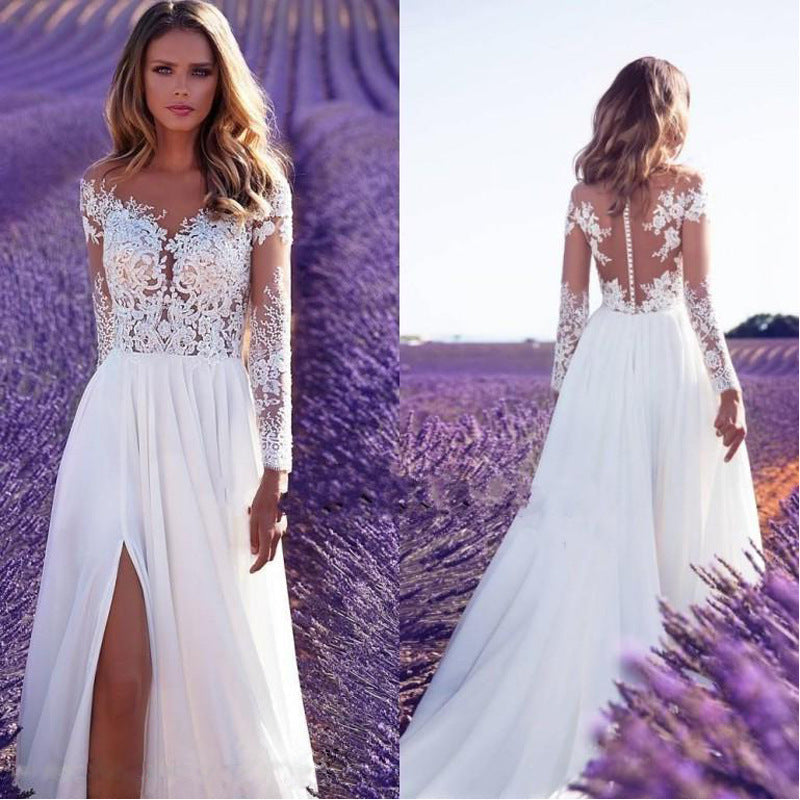 Long-Sleeve Sheer Lace Wedding Dress