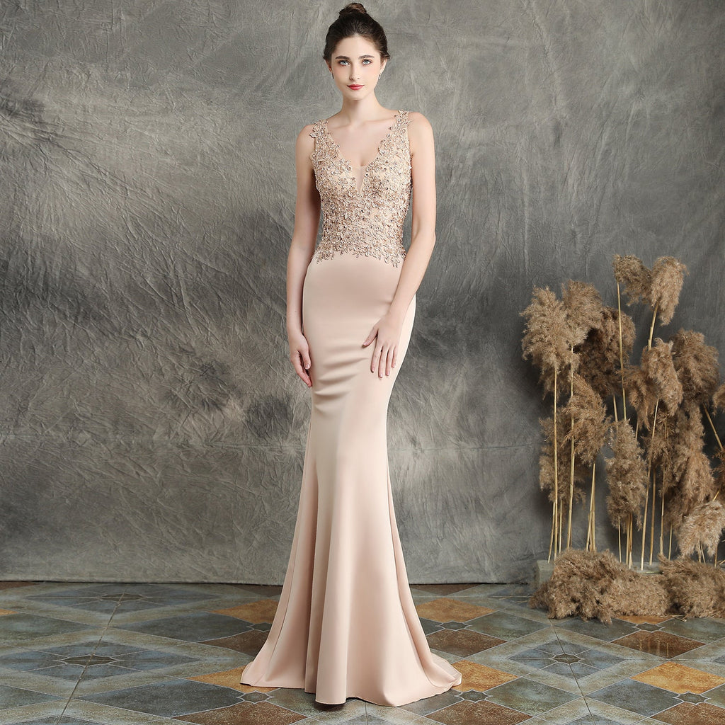 Handmade Applique Beaded Fishtail Gown