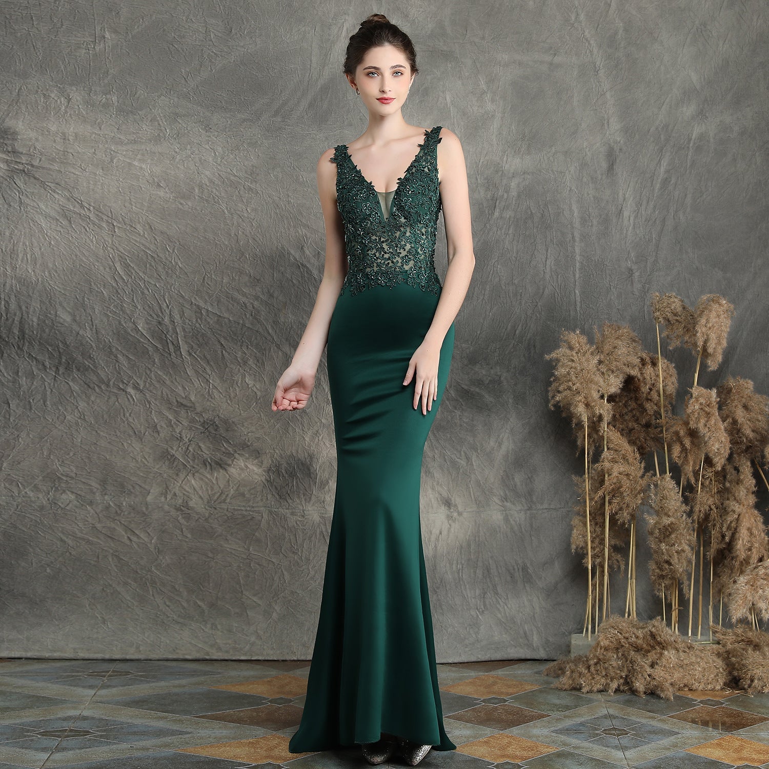 Handmade Applique Beaded Fishtail Gown