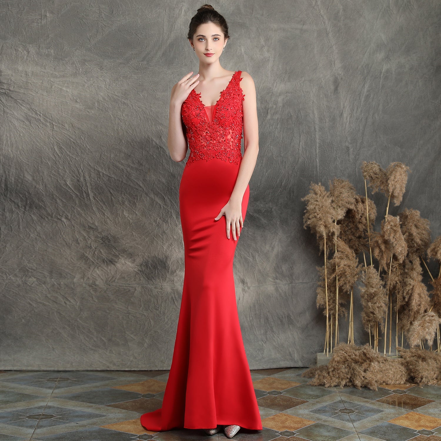 Handmade Applique Beaded Fishtail Gown