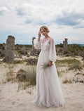 Puff-Sleeve Mesh Embroidered Wedding Dress