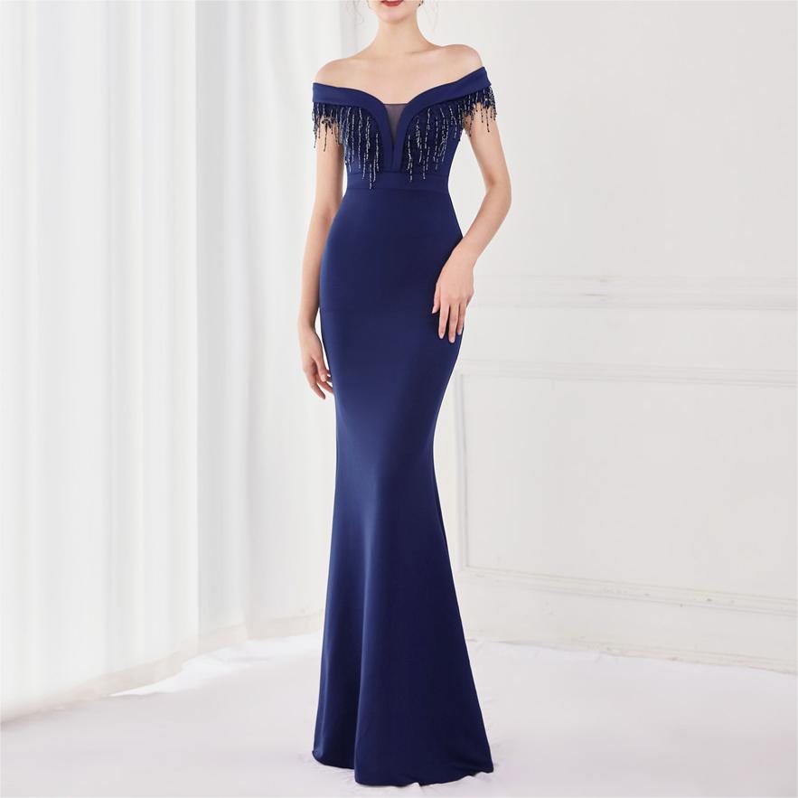 Off-Shoulder Fringe Fishtail Party Dress