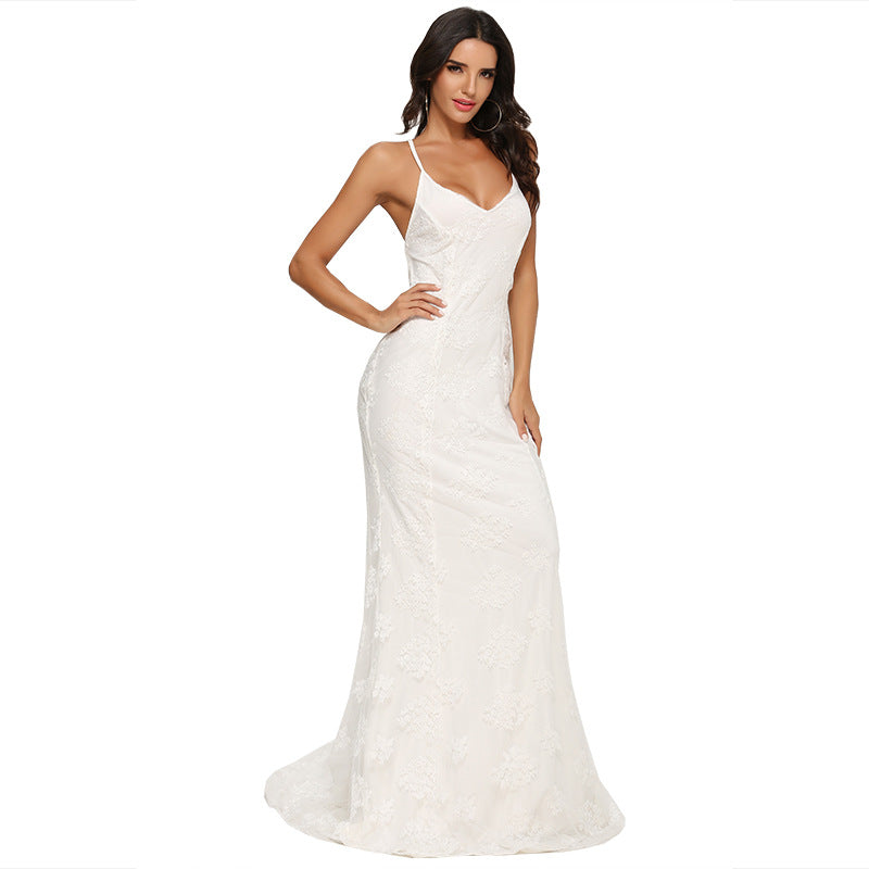 V-Neck Lace Wedding Dress with Train