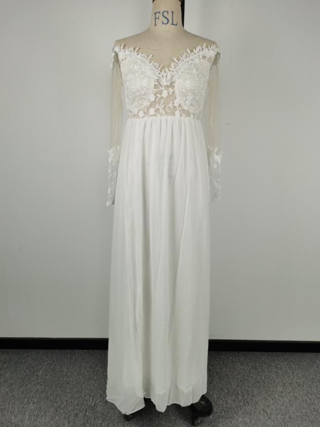 Long-Sleeve Sheer Lace Wedding Dress