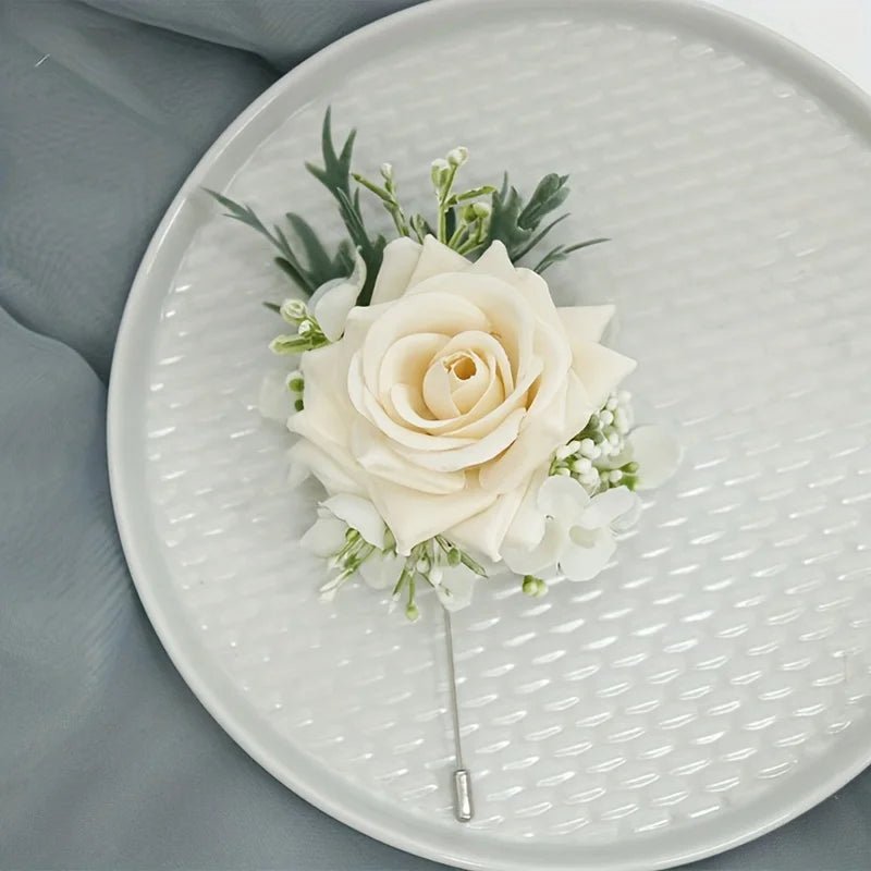 1/6PCS Rose Wedding Champagne Wrist Corsage And Boutonniere Set ForBride Bridesmaid Man Groom Rose Wedding Flowers Accessories - Luzilly Bridal & Apparel