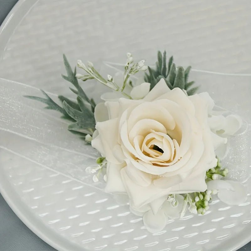 1/6PCS Rose Wedding Champagne Wrist Corsage And Boutonniere Set ForBride Bridesmaid Man Groom Rose Wedding Flowers Accessories - Luzilly Bridal & Apparel