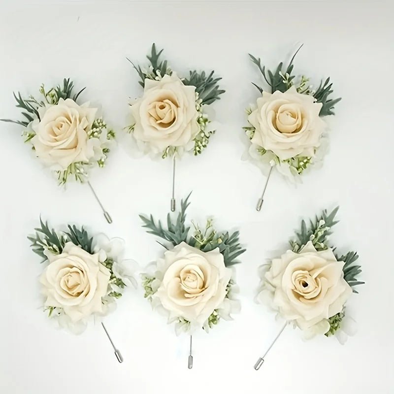 1/6PCS Rose Wedding Champagne Wrist Corsage And Boutonniere Set ForBride Bridesmaid Man Groom Rose Wedding Flowers Accessories - Luzilly Bridal & Apparel