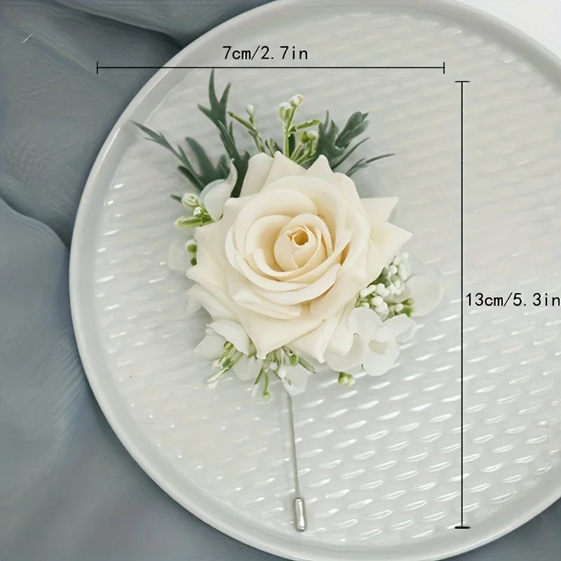 1/6PCS Rose Wedding Champagne Wrist Corsage And Boutonniere Set ForBride Bridesmaid Man Groom Rose Wedding Flowers Accessories - Luzilly Bridal & Apparel