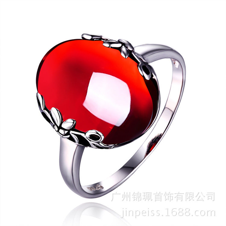 Sterling Silver Red Zircon Bridal Jewelry Set
