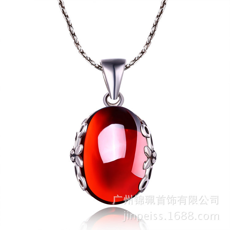 Sterling Silver Red Zircon Bridal Jewelry Set