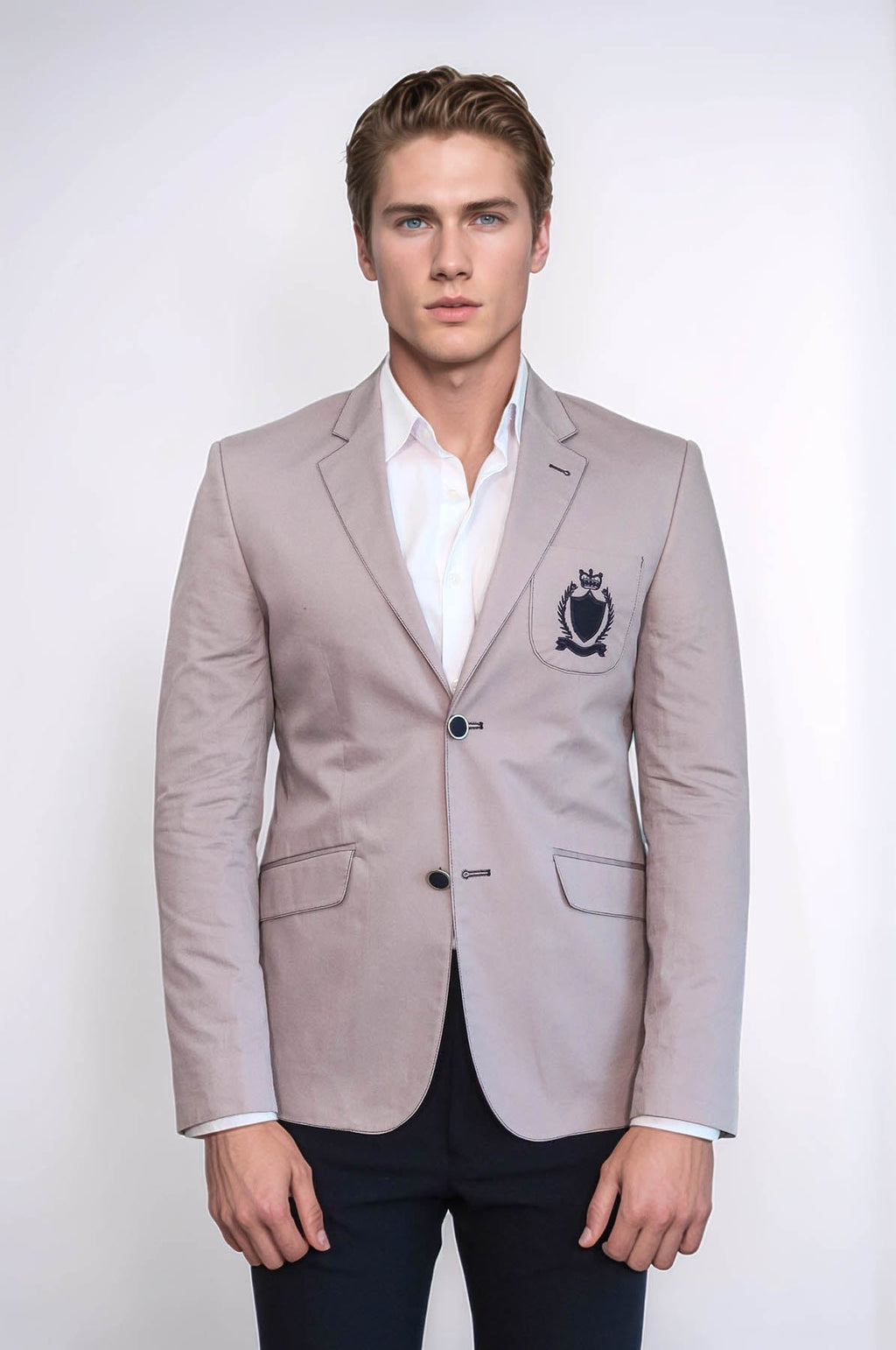 2 Buttons 3 Pockets Crested Cotton Light Pink Jacket - Wessi - Luzilly Bridal & Apparel