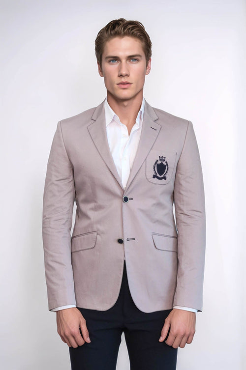 2 Buttons 3 Pockets Crested Cotton Light Pink Jacket - Wessi - Luzilly Bridal & Apparel