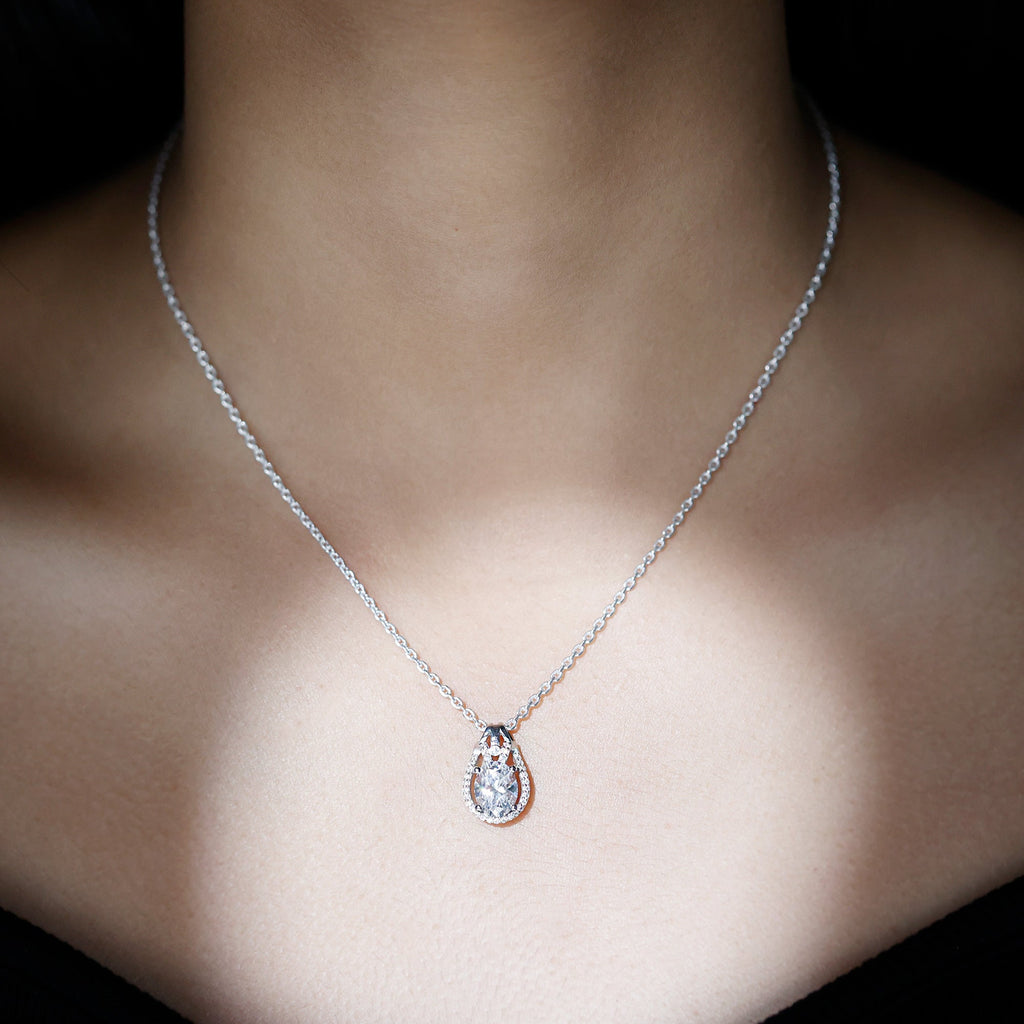 2 Carat Oval Cut Moissanite Drop Necklace For Wedding - Luzilly Bridal & Apparel