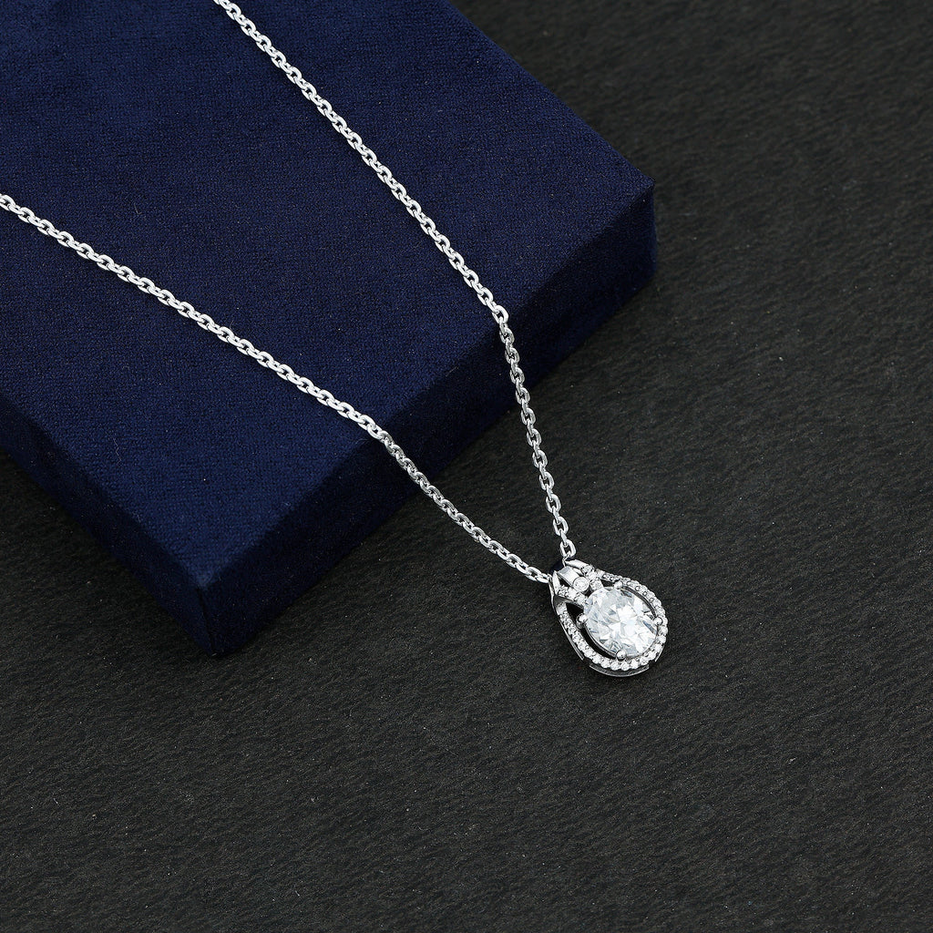 2 Carat Oval Cut Moissanite Drop Necklace For Wedding - Luzilly Bridal & Apparel