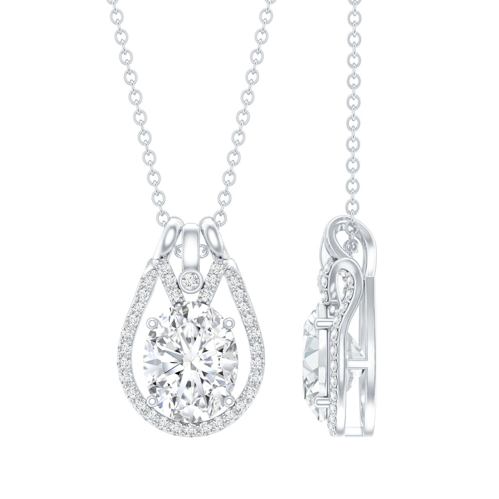 2 Carat Oval Cut Moissanite Drop Necklace For Wedding - Luzilly Bridal & Apparel