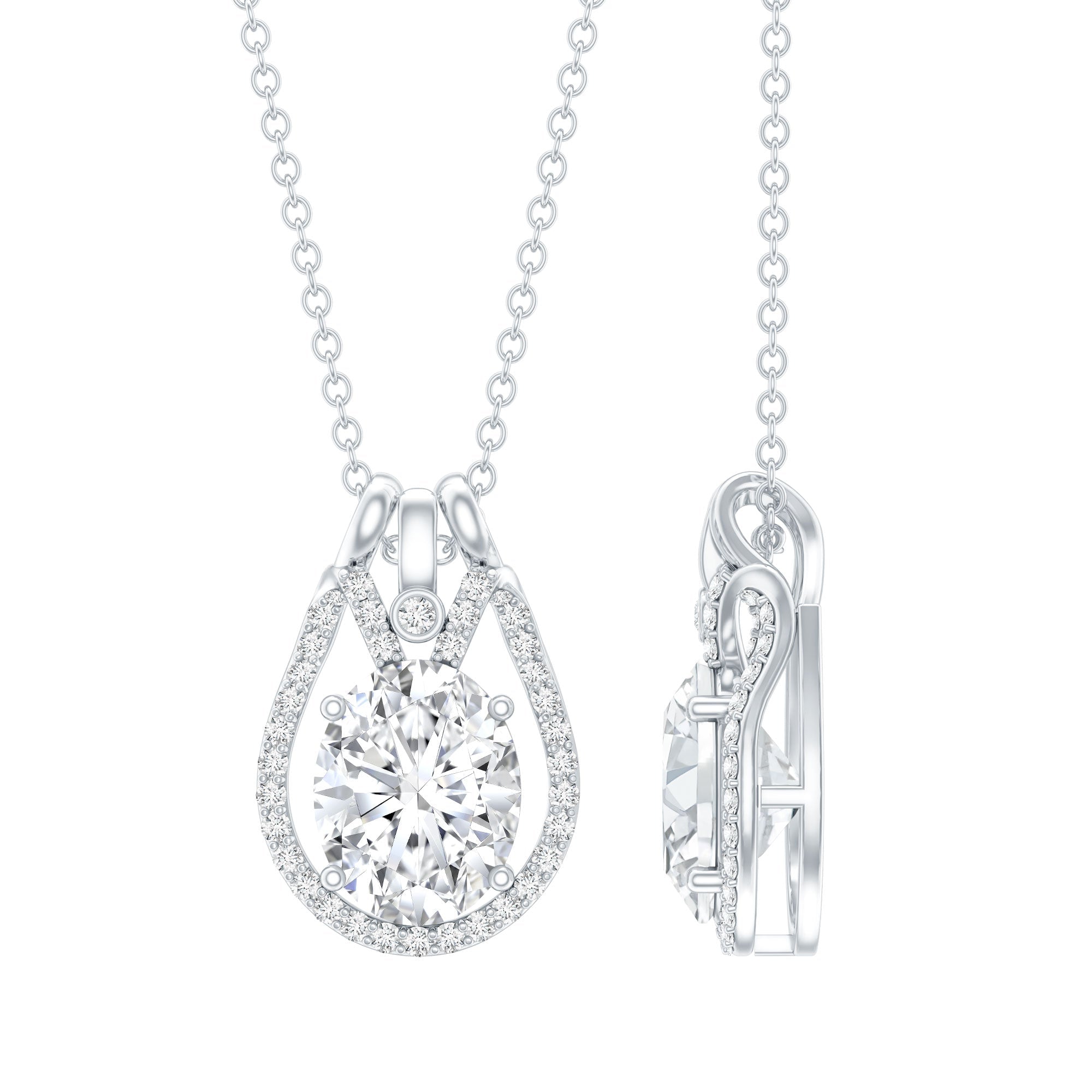 2 Carat Oval Cut Moissanite Drop Necklace For Wedding - Luzilly Bridal & Apparel