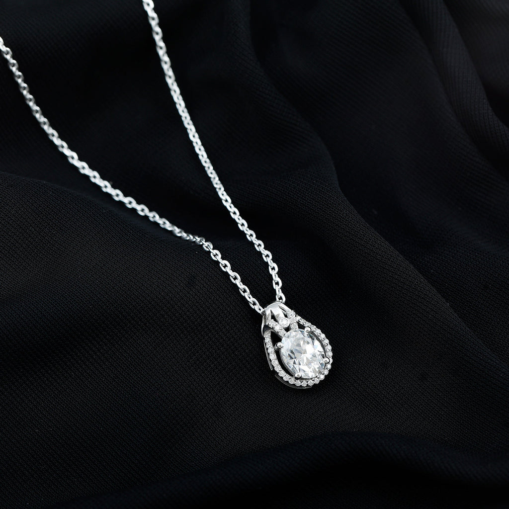 2 Carat Oval Cut Moissanite Drop Necklace For Wedding - Luzilly Bridal & Apparel